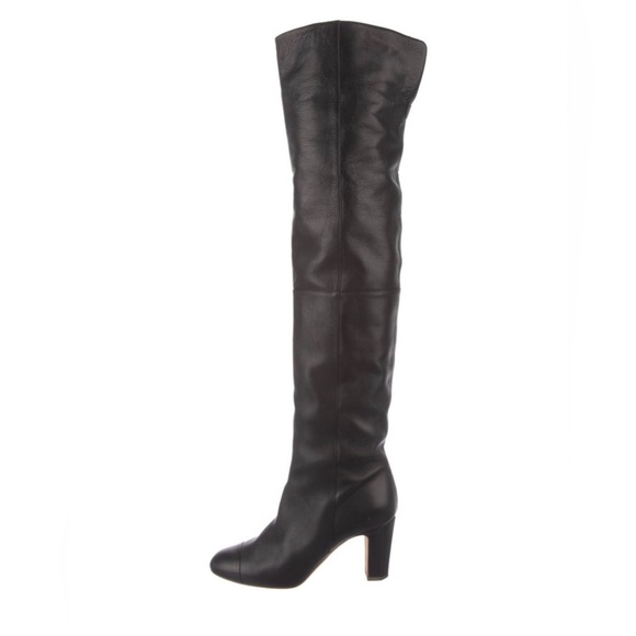 CHANEL Shoes - Channel Women's Over-the-Knee Leather High-Heel Boot - Black subtle CC